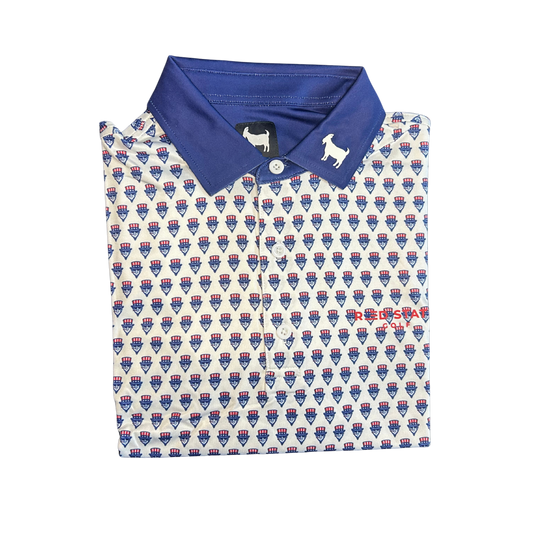 THE SWINGIN SAMMY WHITE BLUE COLLAR POLO