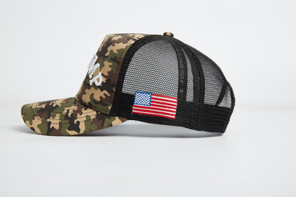 THE TR47MP CAMO TRUCKER GOLF HAT