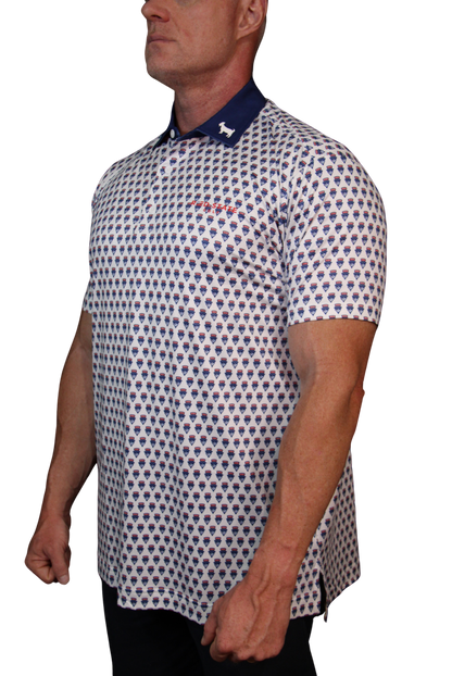 THE SWINGIN SAMMY WHITE BLUE COLLAR POLO