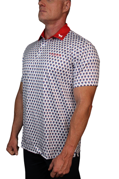 THE SWINGIN SAMMY WHITE RED COLLAR POLO