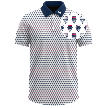 THE SWINGIN SAMMY WHITE BLUE COLLAR POLO
