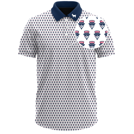 THE SWINGIN SAMMY WHITE BLUE COLLAR POLO